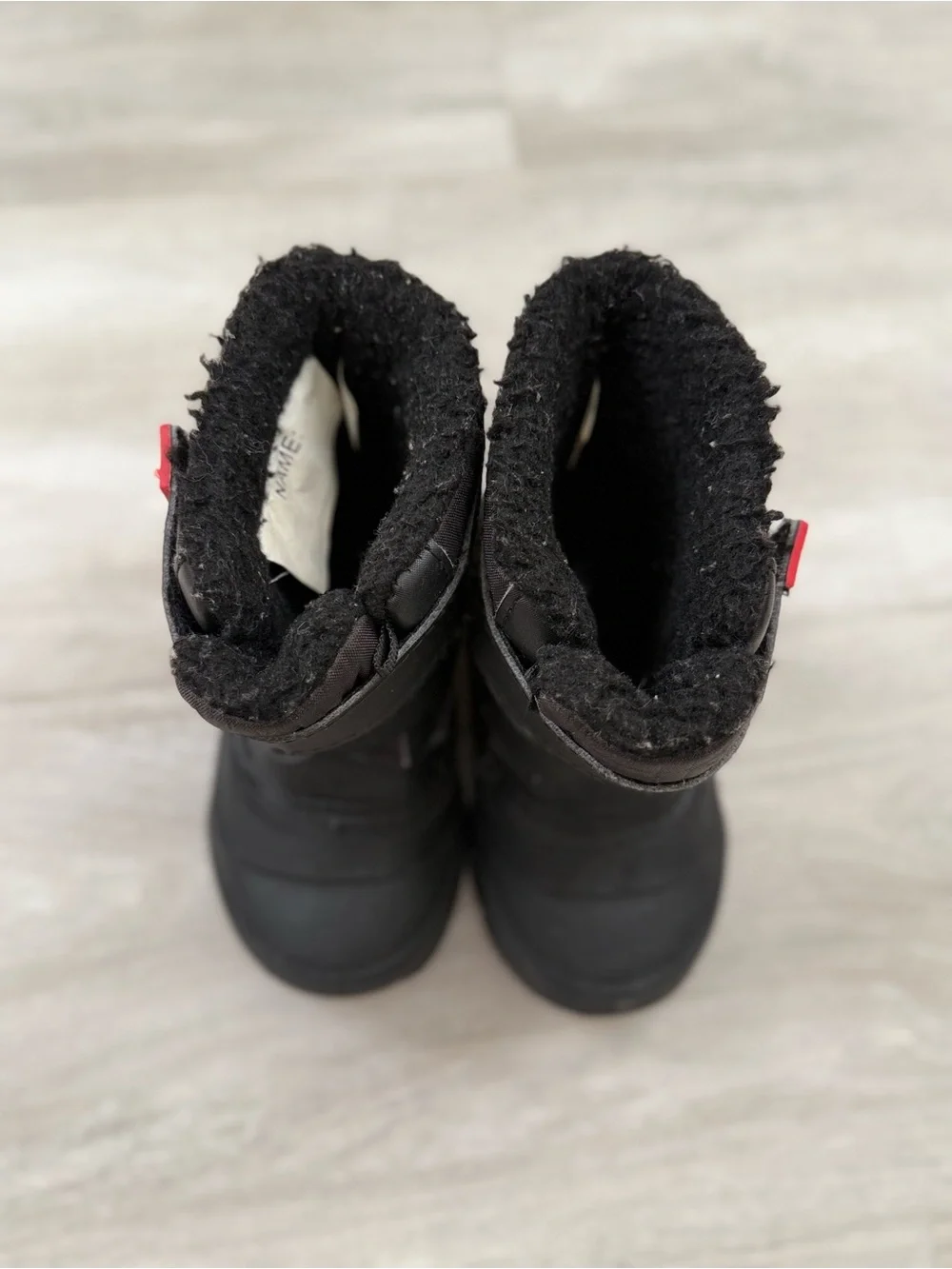 Kids Black Winter Snow Boots with Red Trim